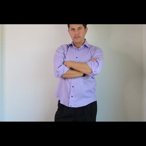 David Donahue Trim-Fit Purple Plaid Shirt